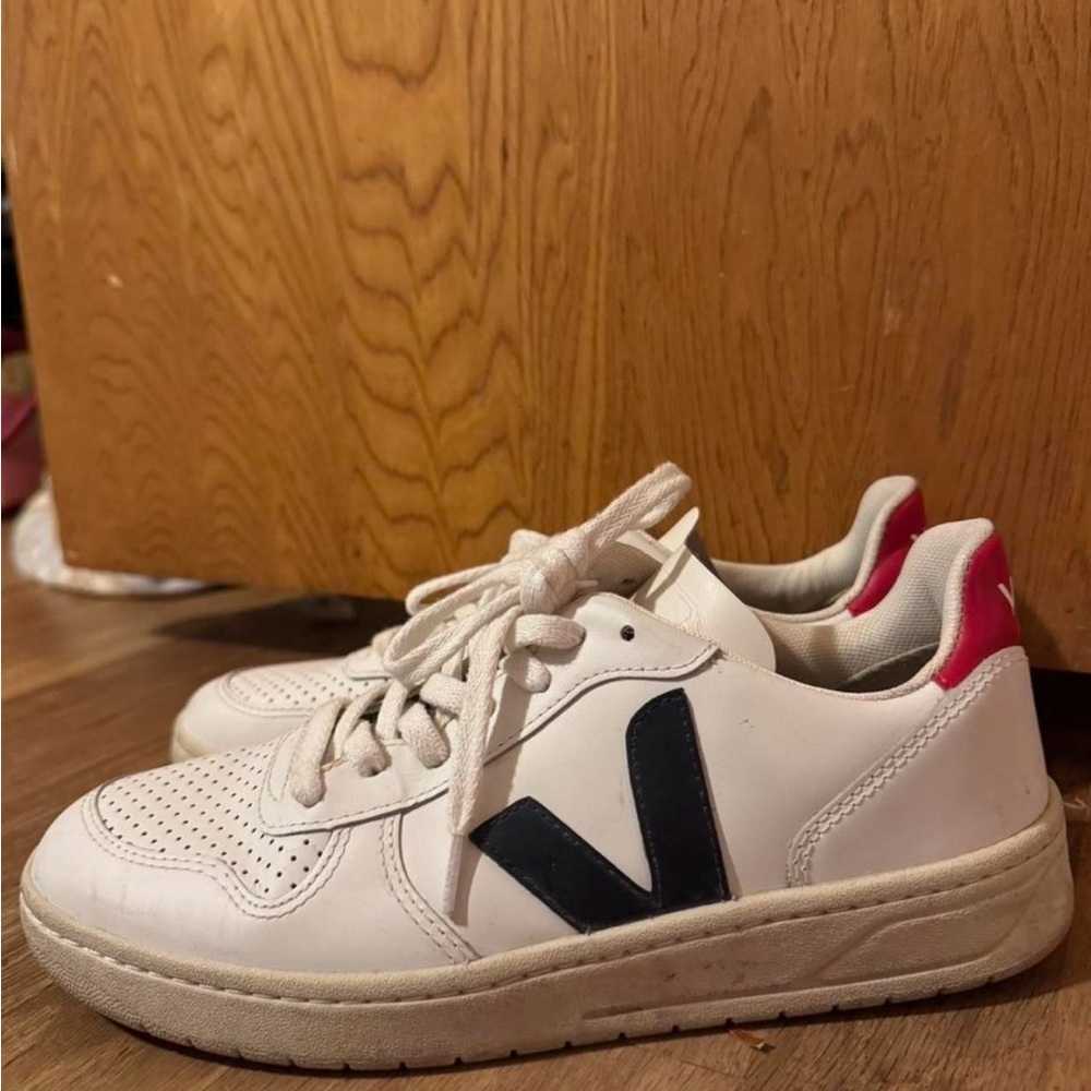 Veja White Sneakers with Navy and Red Accents